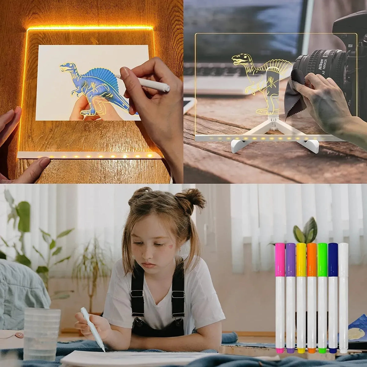 LED Light-Up Transparent Writing Board With 7 Marker