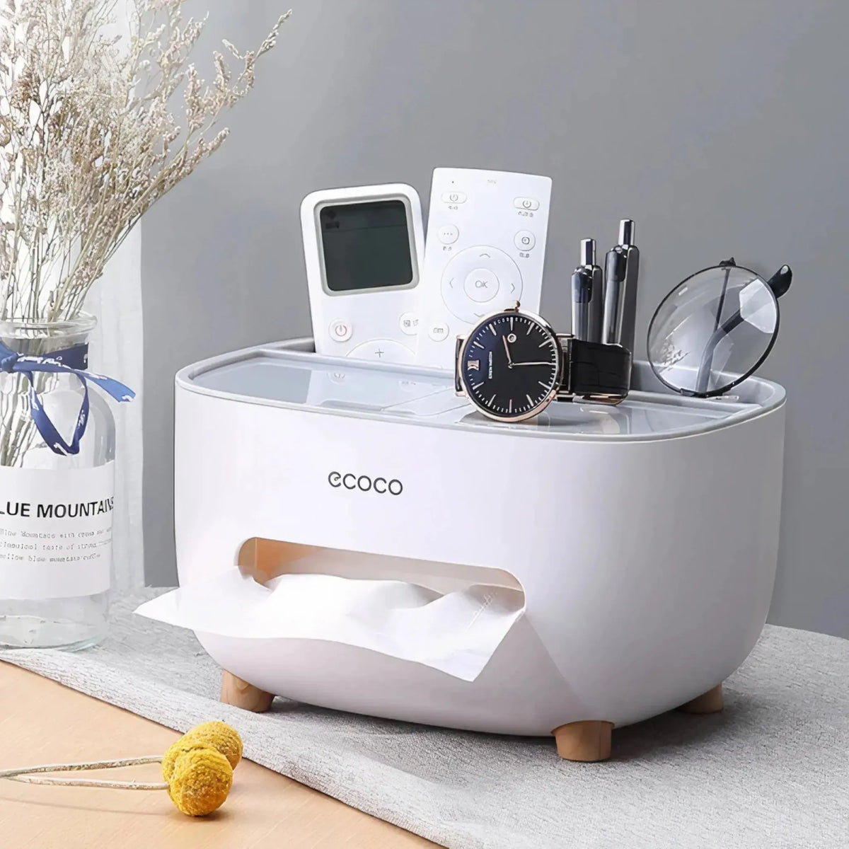 Ecoco Tissue Box Organizer – Multi-Drawer Storage for Desk & Home
