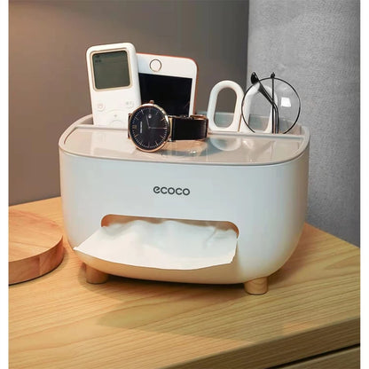 Ecoco Tissue Box Organizer – Multi-Drawer Storage for Desk & Home