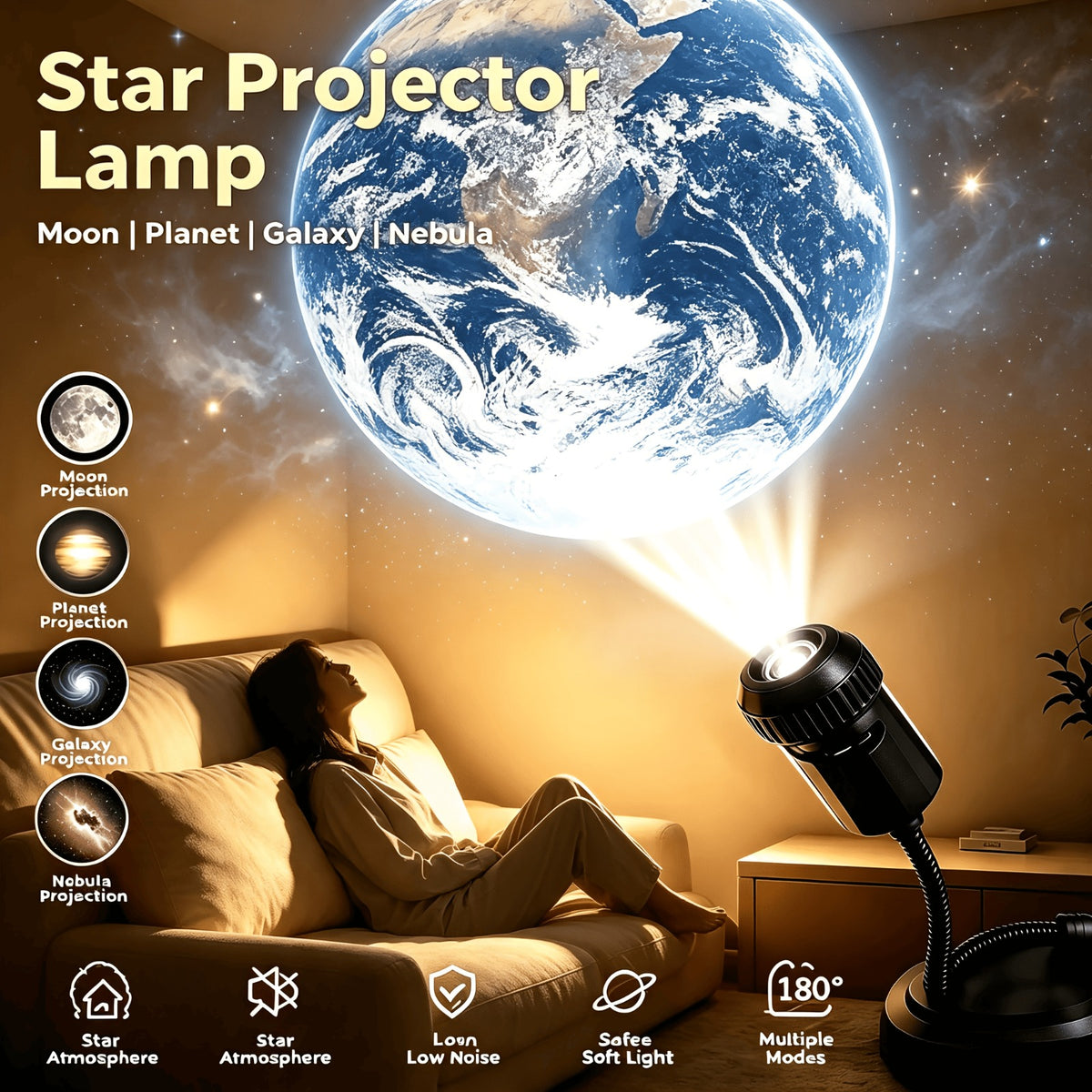 Premium 6-in-1 Galaxy Projector Night Light
