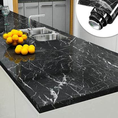 Marble Sheet For Kitchen Shelves Black/White (24x78 inches)