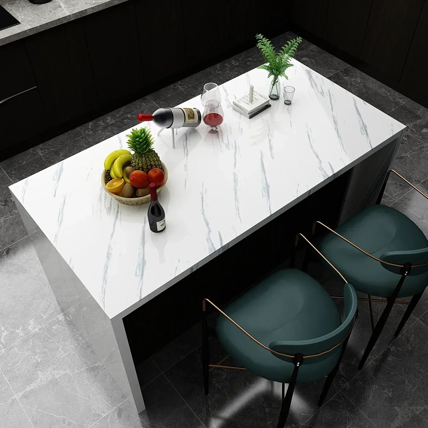 Marble Sheet For Kitchen Shelves Black/White (24x78 inches)