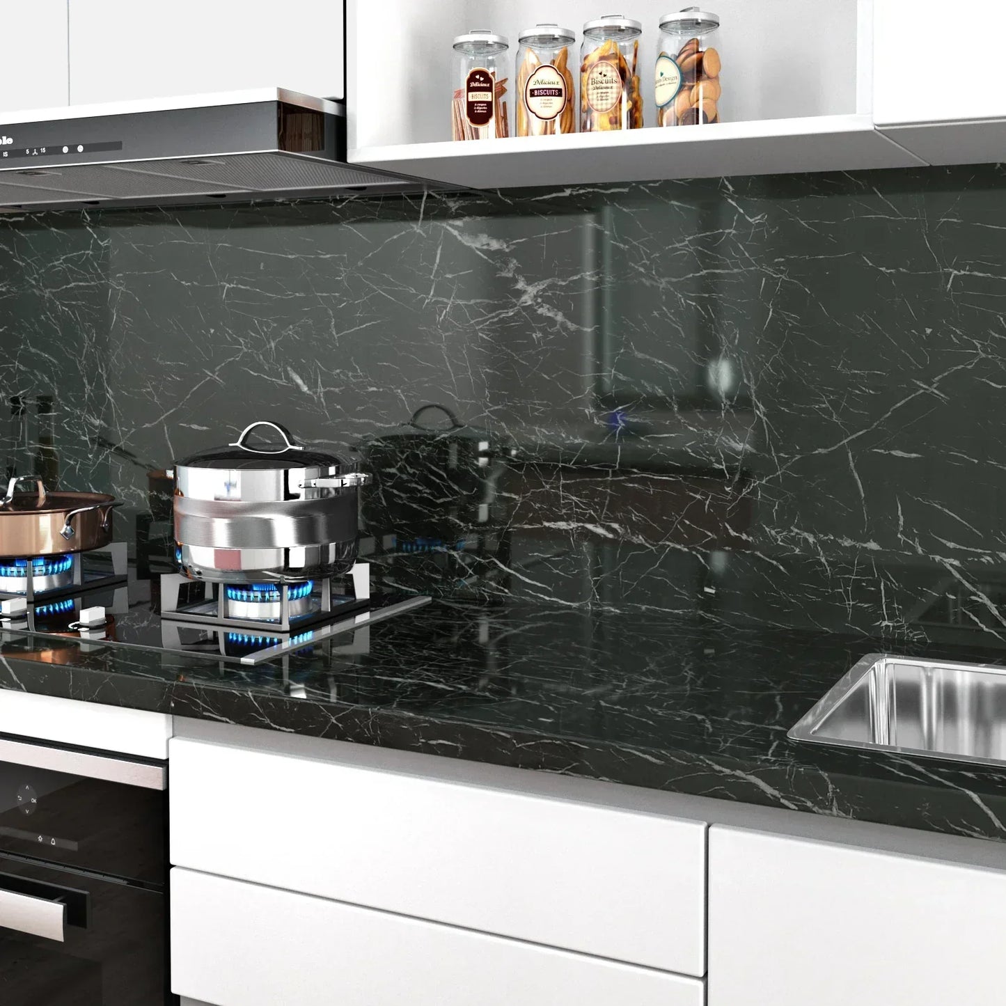 Marble Sheet For Kitchen Shelves Black/White (24x78 inches)